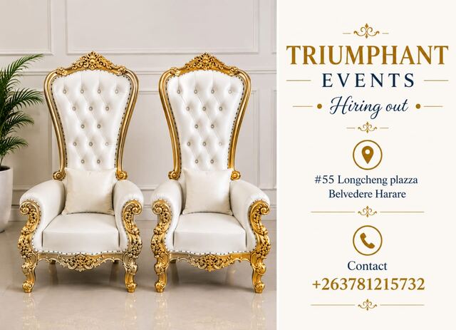 Pair of white and gold royal throne chairs, available to hire