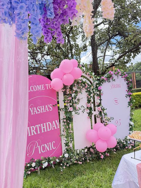 Nyasha's Birthday Picnic backdrop with floral wisteria trim, full view